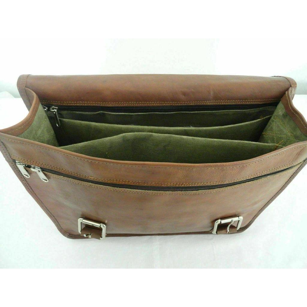 Real Satchel Bag Genuine Laptop Brown Briefcase Casual Goat Leather Messenger