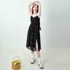 Women's Floral Slit Spaghetti Strap Little Black Midi Dress