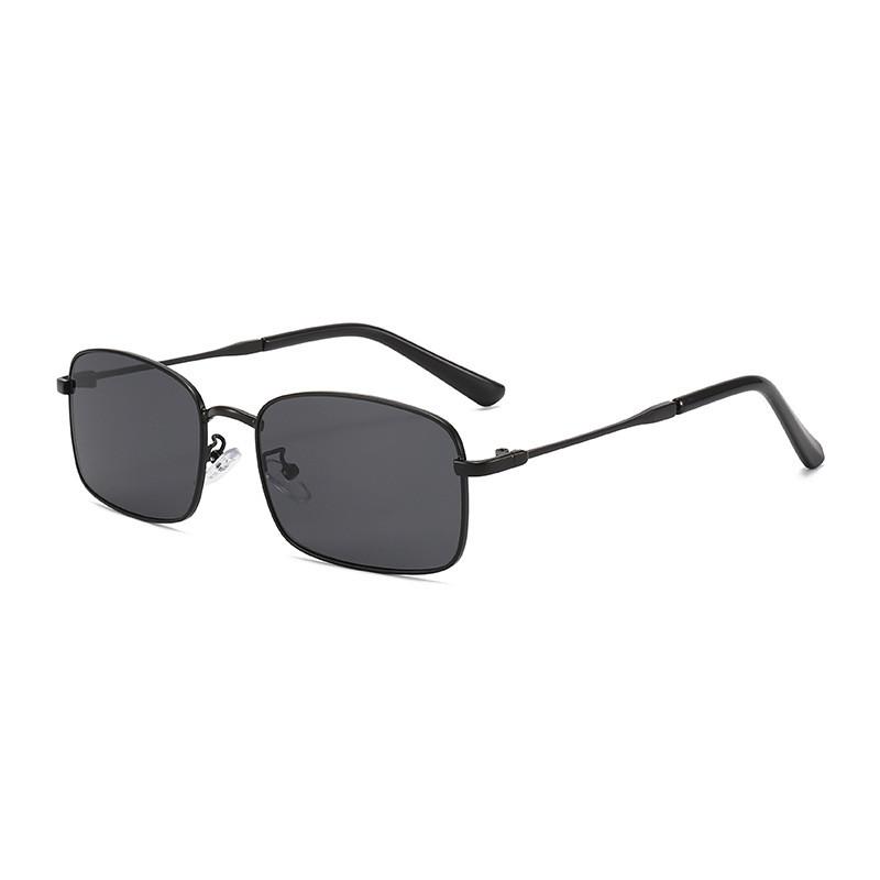 Retro Metal Frame Square Sunglasses For Men Uv400 Sunblock Travel Gear BlackFrameGrayLens