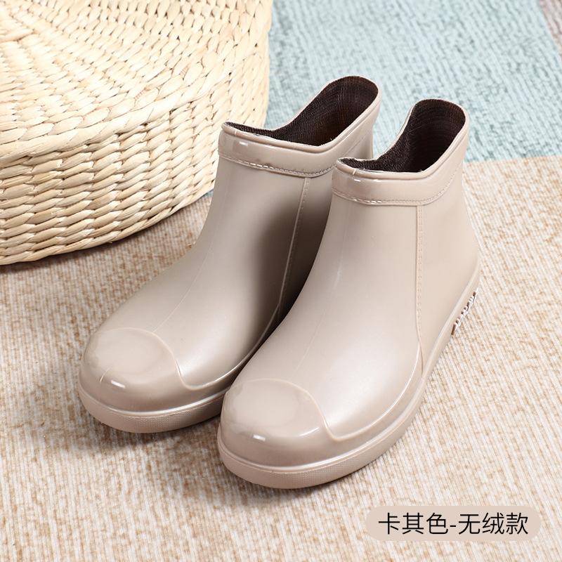 New fashionable low-top short rain boots rain shoes non-slip water shoes waterproof women's thermal velvet rubber shoes