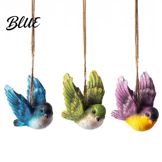 Small Hanging Bird Figurines 3Pcs Resin Ornament Hand-Painted Figurine with Jute String Animal Statues for Garden Weatherproof Outdoor Tree