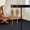Leaf Feather Fringed Earrings Temperament Show Face Thin Full Diamond Leaf Earrings Light Luxury High Sense