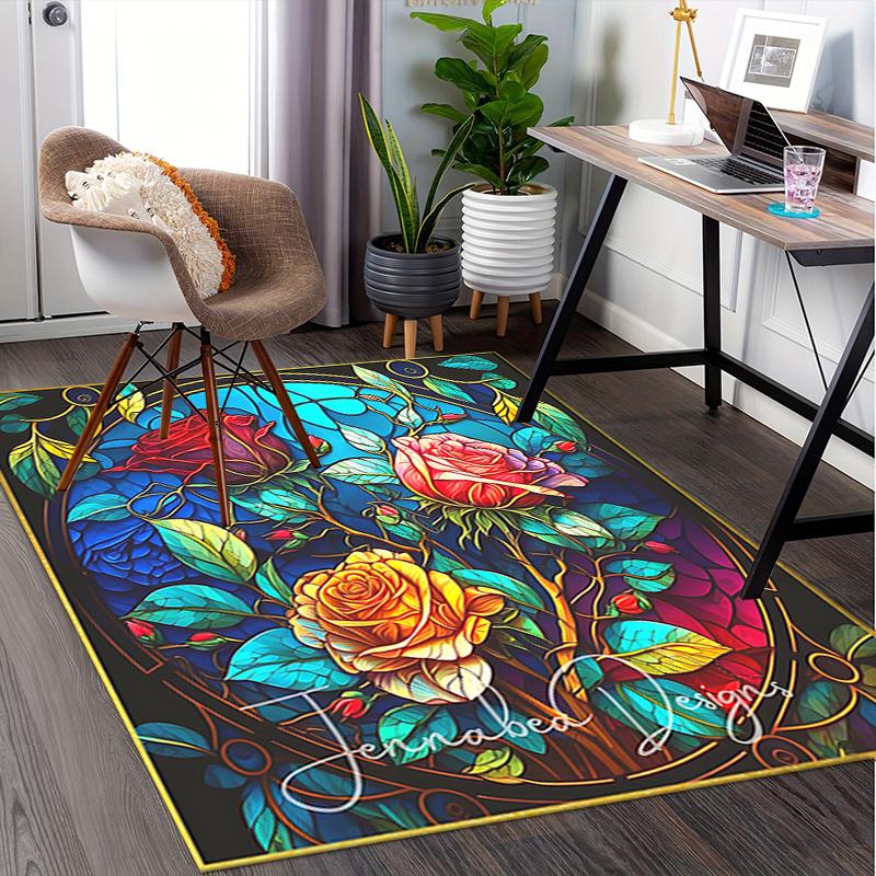 Stunning Stained Rose Chair Mat Office Carpet, Oversized Rug for Home Decor, Sofa Mat, Desk Pad, Gif