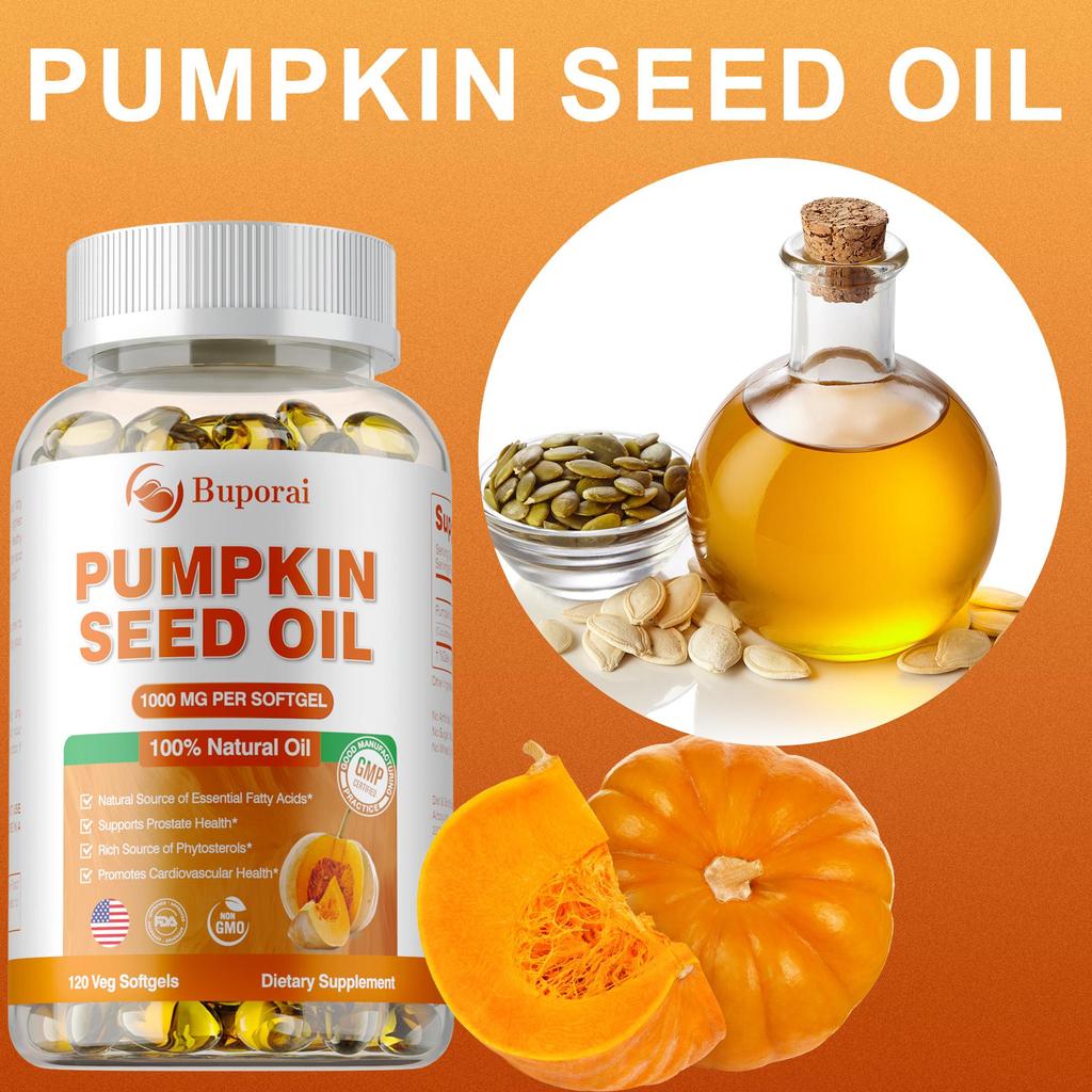 Pumpkin Seed Oil Capsules 2000mg for Brain Boost Prostate Urinary Function Health Cardiovascular Health Hair Growth Boost Metabolism