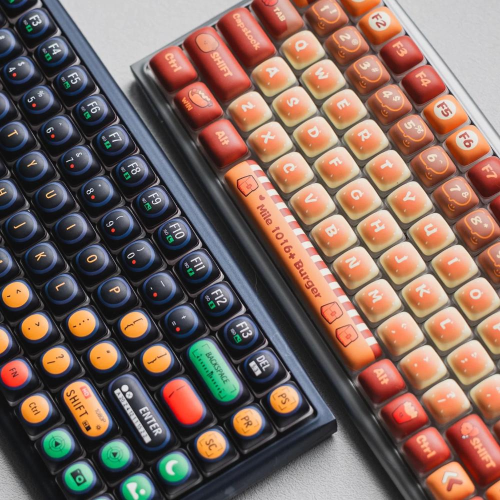 Cute MOG Bread Keycap 125 Keys PBT+PC Hamburger Fries Ice Cream Fast Food Theme Keycaps Orange Red Round Mantou Keyboard Caps