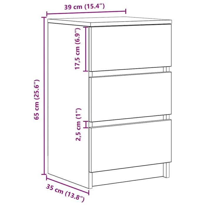 VidaXL Bedside Table with 3 Drawers Sonoma Oak 39x35x65 Cm, Side Table, Bedside Cabinet, Side Table for the 861341