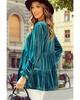 Azura Exchange Sea Green Velvet V Neck Peplum Hem Puff Sleeve Blouse