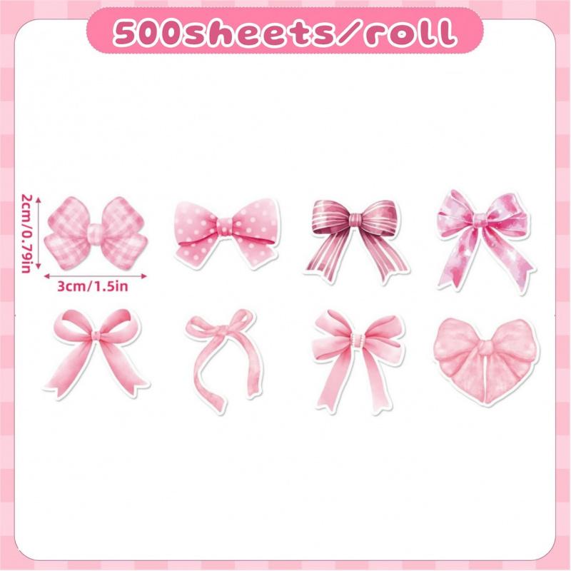 500Paste/Roll Pink Bow Sealing Paste Cute Gift Box Gift Bag Sealing Paste Blessing Stickers Packaging Decorative Material Sticke