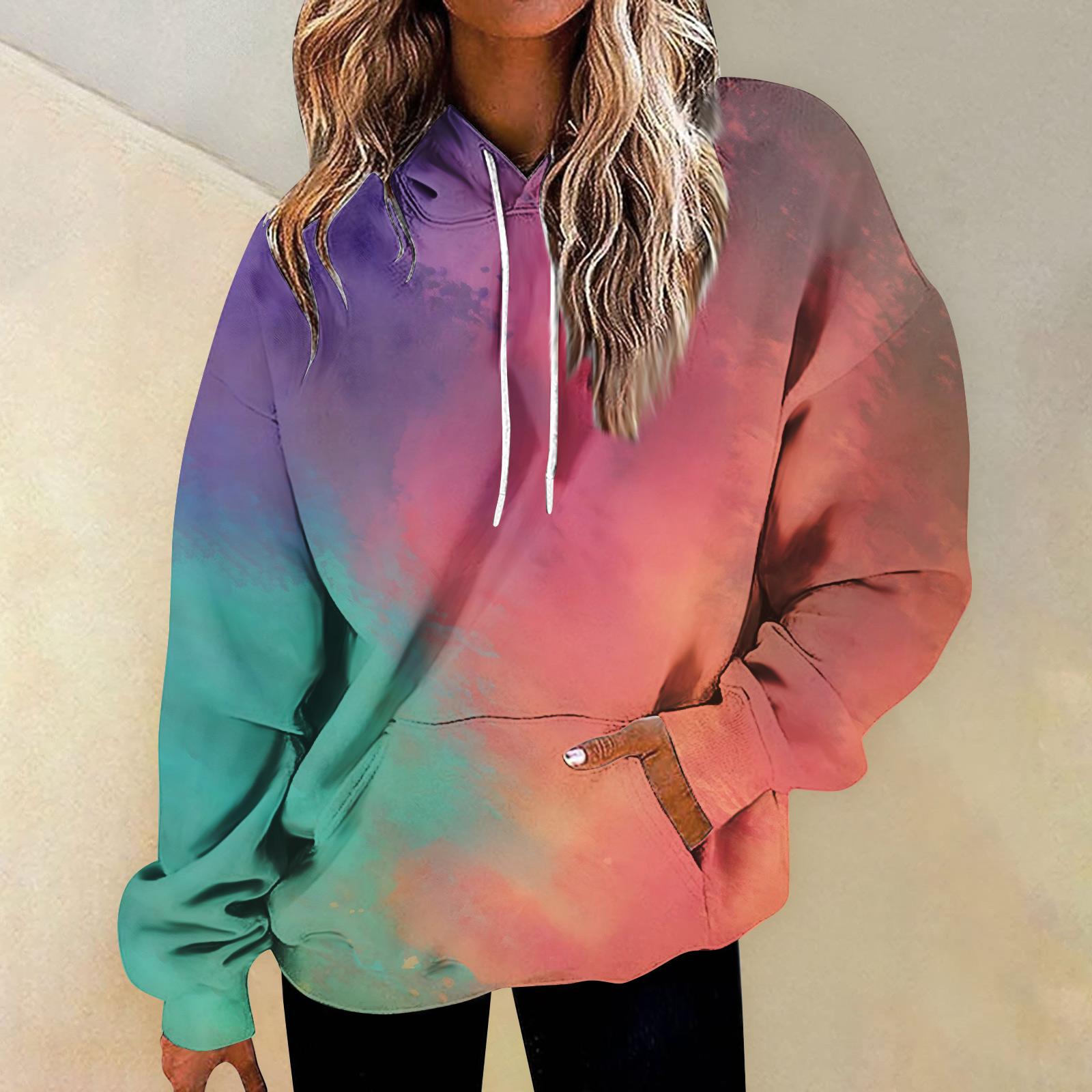 

Женская мода Повседневные Универсальные Повседневные толстовки с круглым вырезом Графика Повседневные с длинным рукавом Градиент Лоскутная верхняя одежда с принтом Толстовки XXXXL