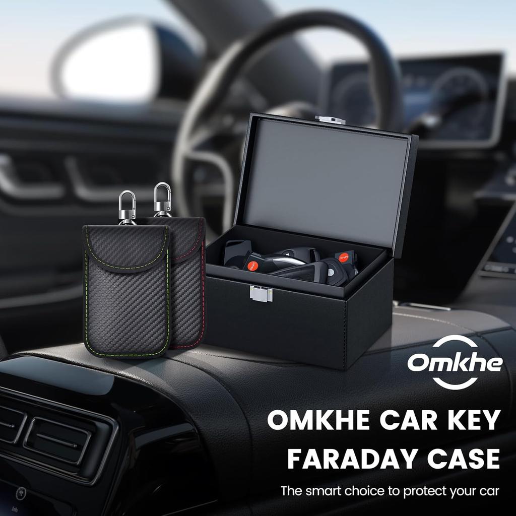 Faraday Key Fob Protector, Faraday Box For Car Keys With 2 PACK Faraday Bags, RFID Box For Car Keys, Car Key Signal Blocking Box Box For Car Security