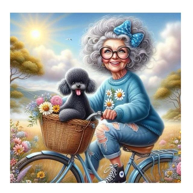 

DIY Алмазная картина Новинка 2024 года Счастливая старая леди и собака Полная Алмазная мозаика Вышивка Художественная вышивка Украшение для дома Подарок Набор для творчества round 30x30cm дубильная кора