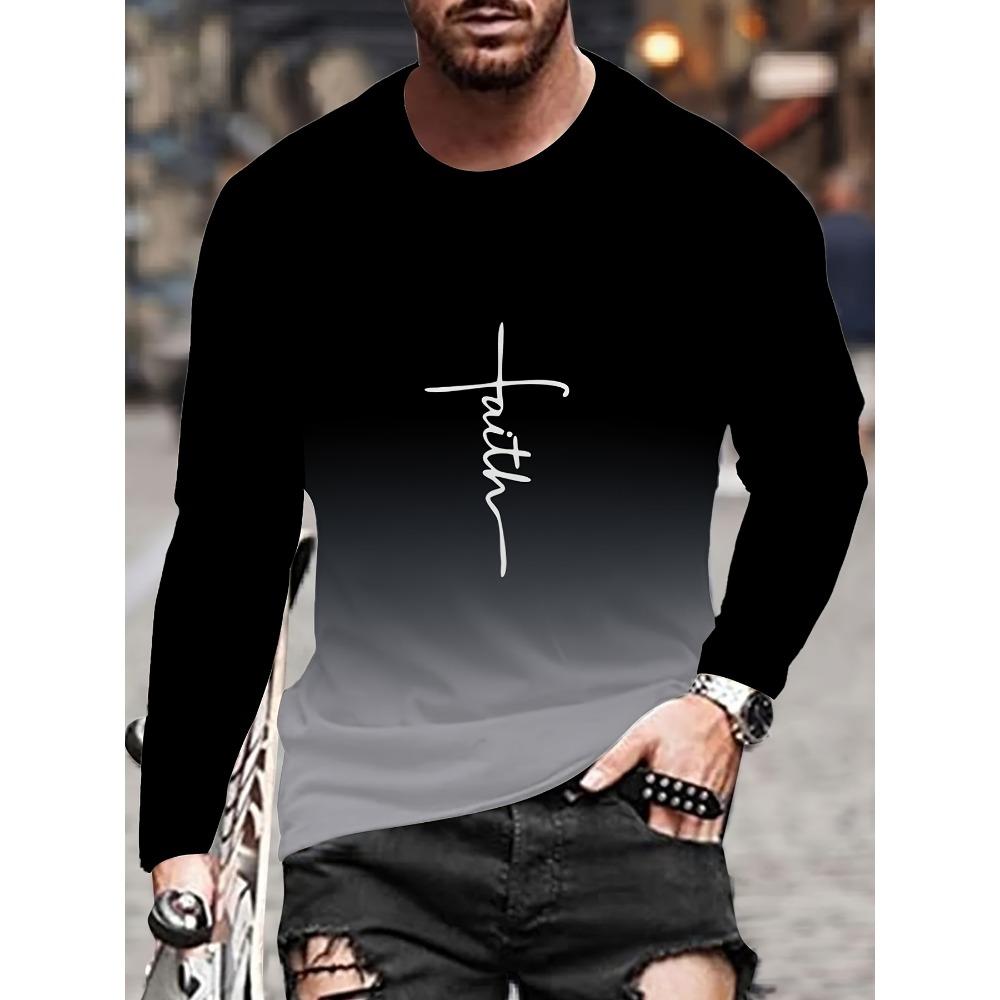 3D printed round neck T-shirt casual autumn top men's long sleeved fashionable T-shirt