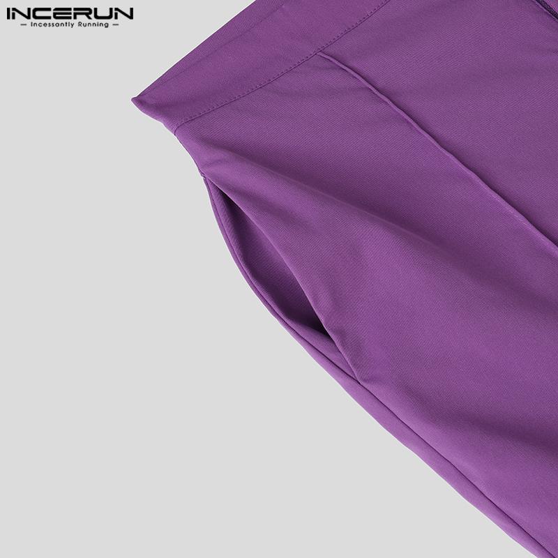 INCERUN Two Pieces Men Lapel Long Sleeve Patchwork Cropped Blazer Long Flare Pants Sets Outfits