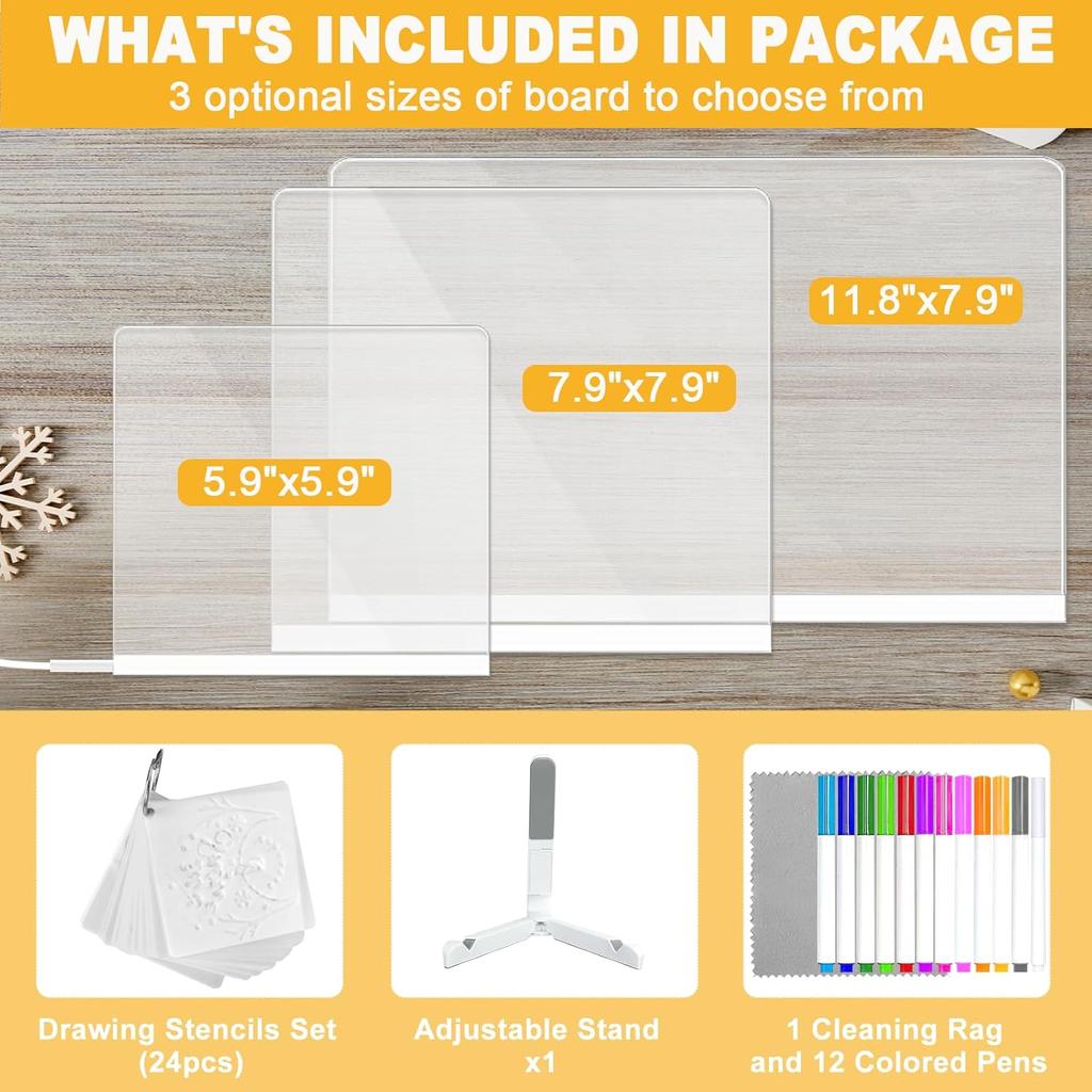 Lumiboard LED Drawing Board, Light Up Acrylic Dry Erase Board 11.8x7.9” with Stand, LED Note Board with Colors, Acrylic Message Writing Board with