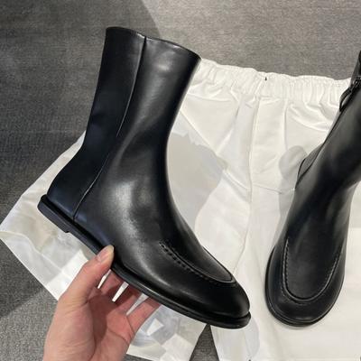 Genuine Leather Women's Ankle Boots Side Zipper Vintage British Flat Heel Slim Fit Short Boots Autumn Winter Daily Streetwear