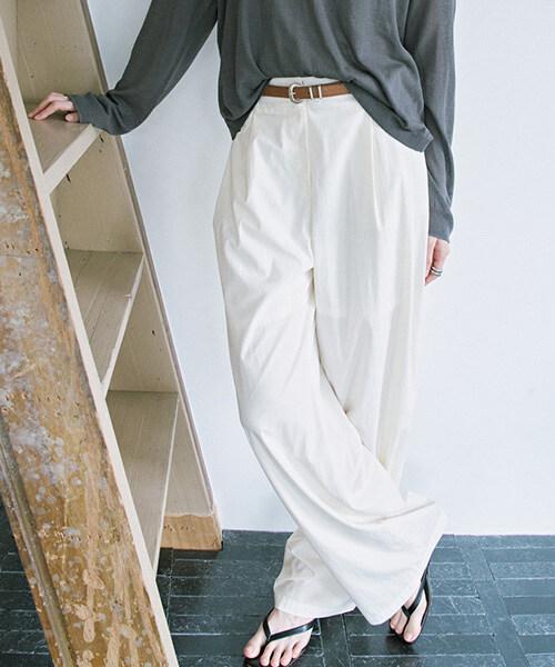 Onaenon Double-Pleat Semi-Wide Belt Pants New6Ml408