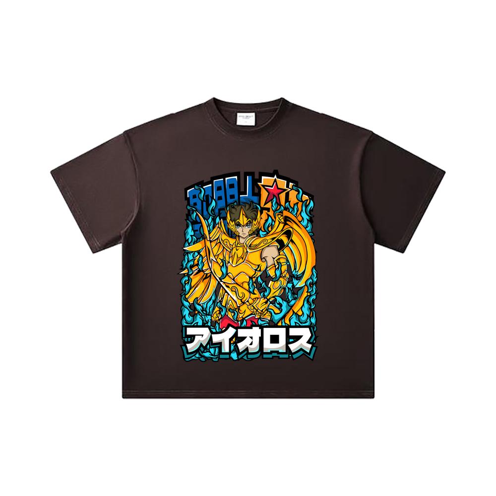 260 GSM Double Yarn 32 Count 100% Cotton Saint Seiya V12 Aiolos Print Unisex Heavy Cotton T Shirt