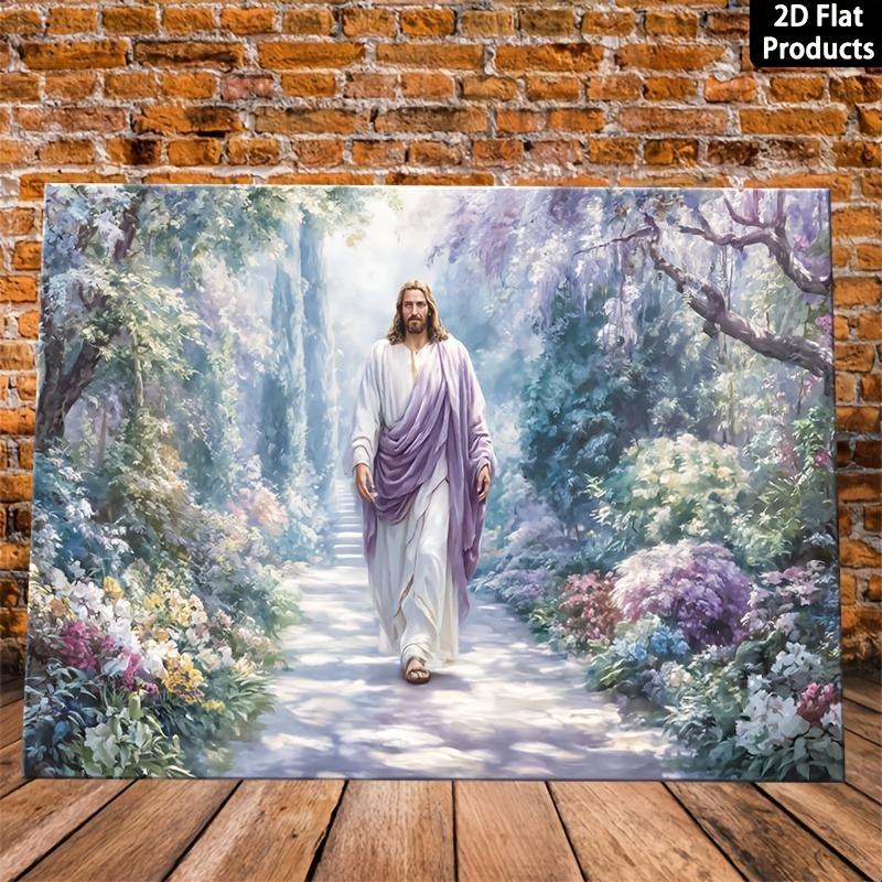 Canvas Painting - Religious Christ Figure in White Robe, Vintage Wall Suitable for Home Church Office Chapel Decor,