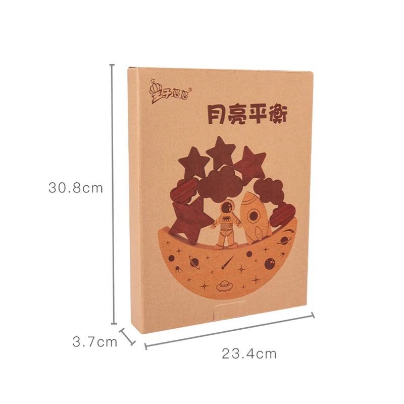 Montessori Toys Wooden Balance Boat Blocks Stacking Tower Games Space Moon Balance Blocks Fine Motor Skill Early Education Toys