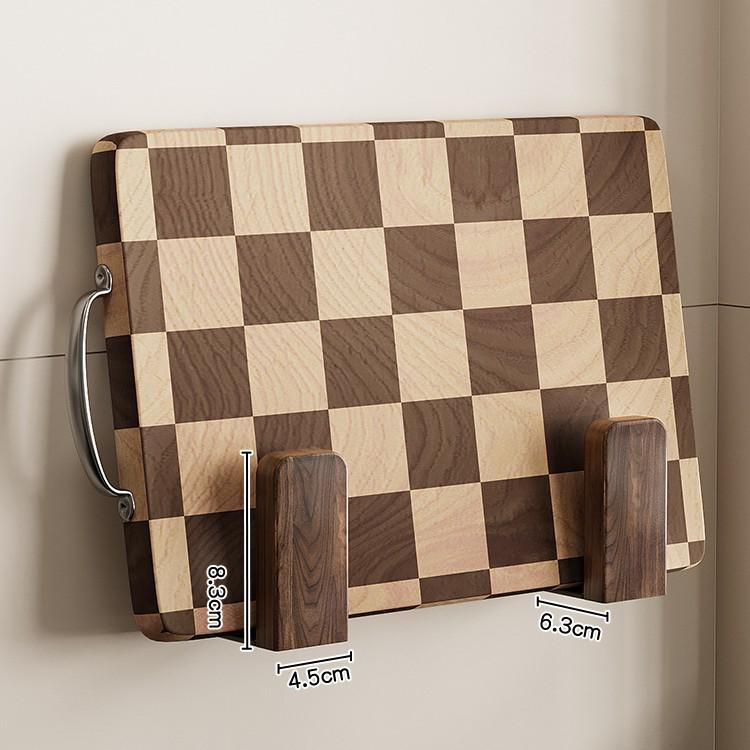 Wall-Mounted Walnut Kitchen Spice and Utensil Rack - Multi-Layer No-Drill Storage for Knives, Cookware, and Spoons.