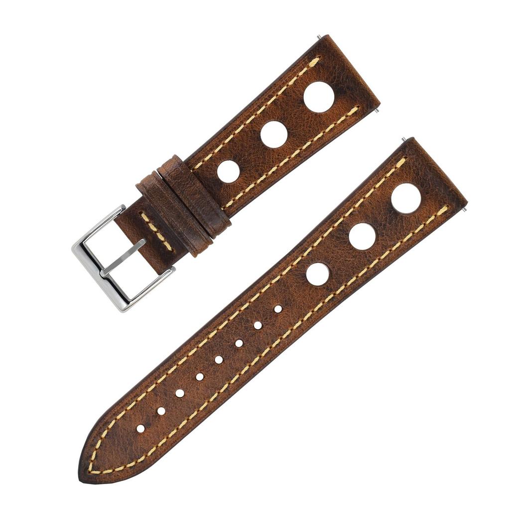 High Quality Oil Wax Cowhide Watchbands 22mm 24mm Genuine Leather Watch Band Strap Belt Ventilated Design Men's Ultra-Thin Brace