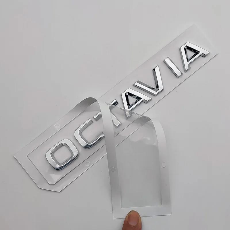 AAABU1 Auto Chrom Schwarz Logo Octavia Emblem Buchstaben Auto Heckklappen Aufkleber Für Skoda Octavia 1 2 3 4 MK3 MK4 MK5 RS VRS Zubehör