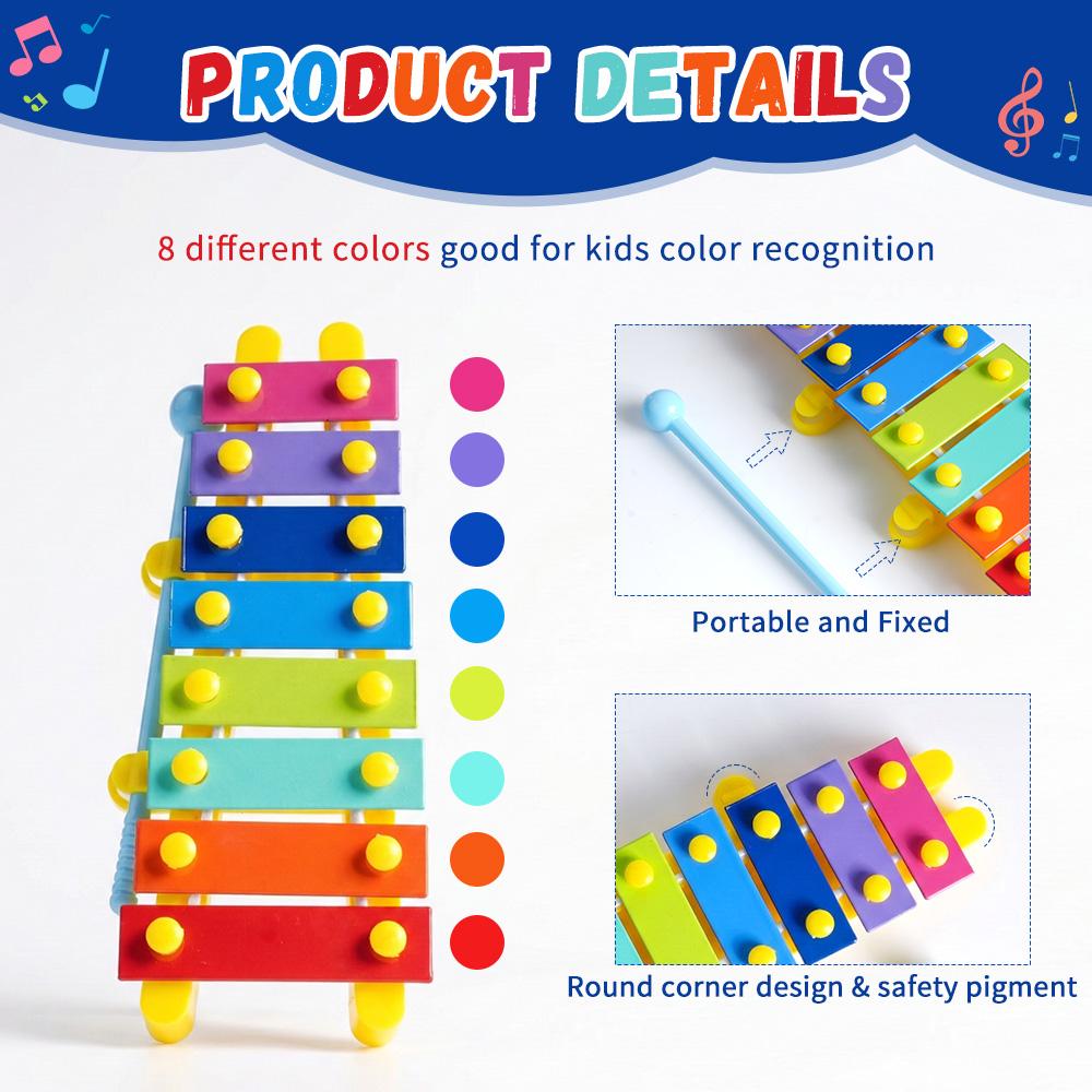 Xylophone pour enfants 8 notes coloré Glockenspiel 14,3 cm Instrument de musique Jouet Cadeau éducatif Pour tout-petits