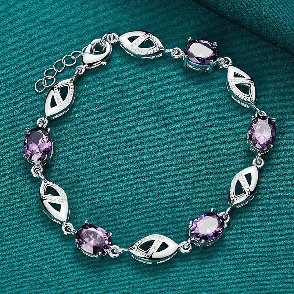 

Браслет из стерлингового серебра 925 пробы с фиолетовым цирконом AAAAA для женщин, модные украшения для помолвки и вечеринки 20cm