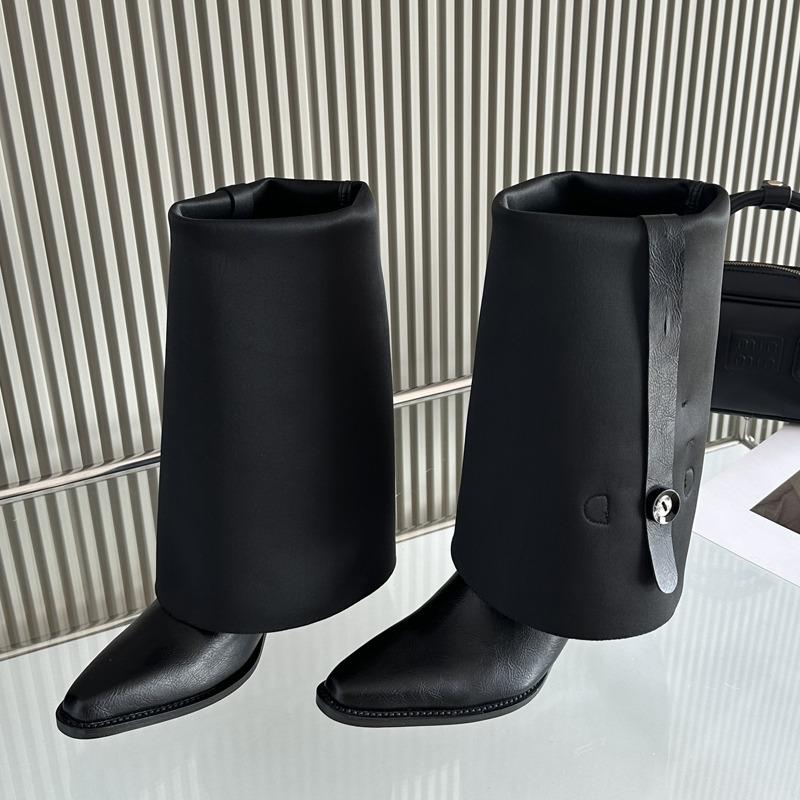 Aneikeh Winter Punk Style Women Knee-High Boots Designer Square Heels Buckle Strap Shoes Ladies Booties