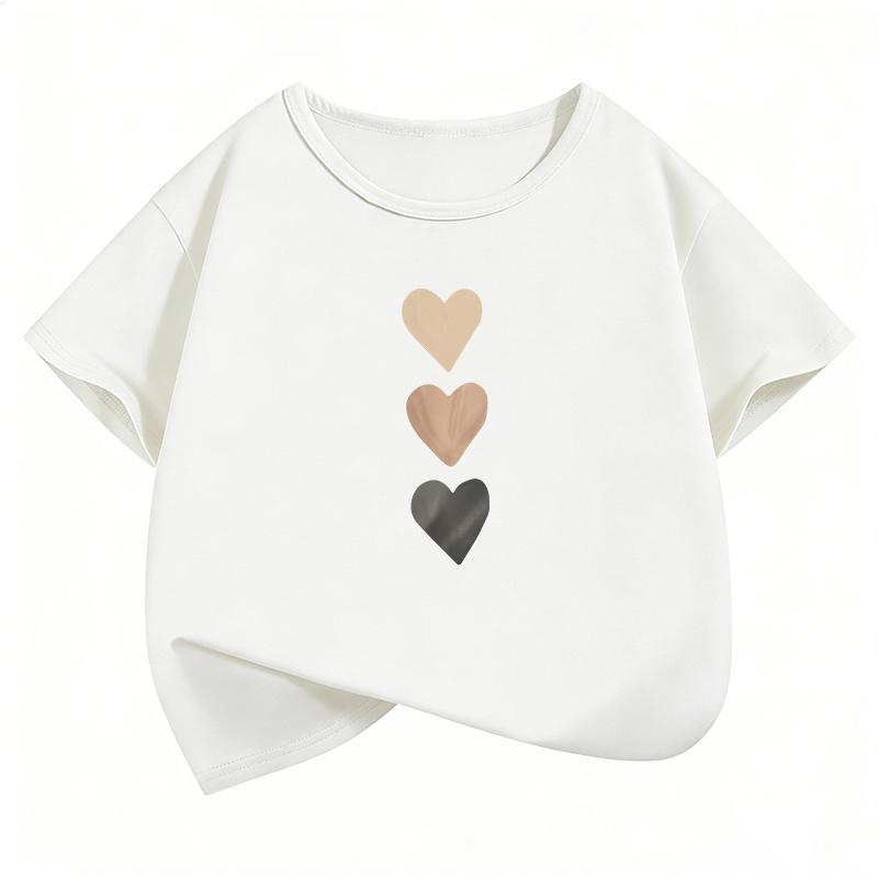 Fashion Love Heart Design TShirt Printed T Shirt Girls Summer Clothes Short Sleeve Tops TShirts Cute Girls Clothing