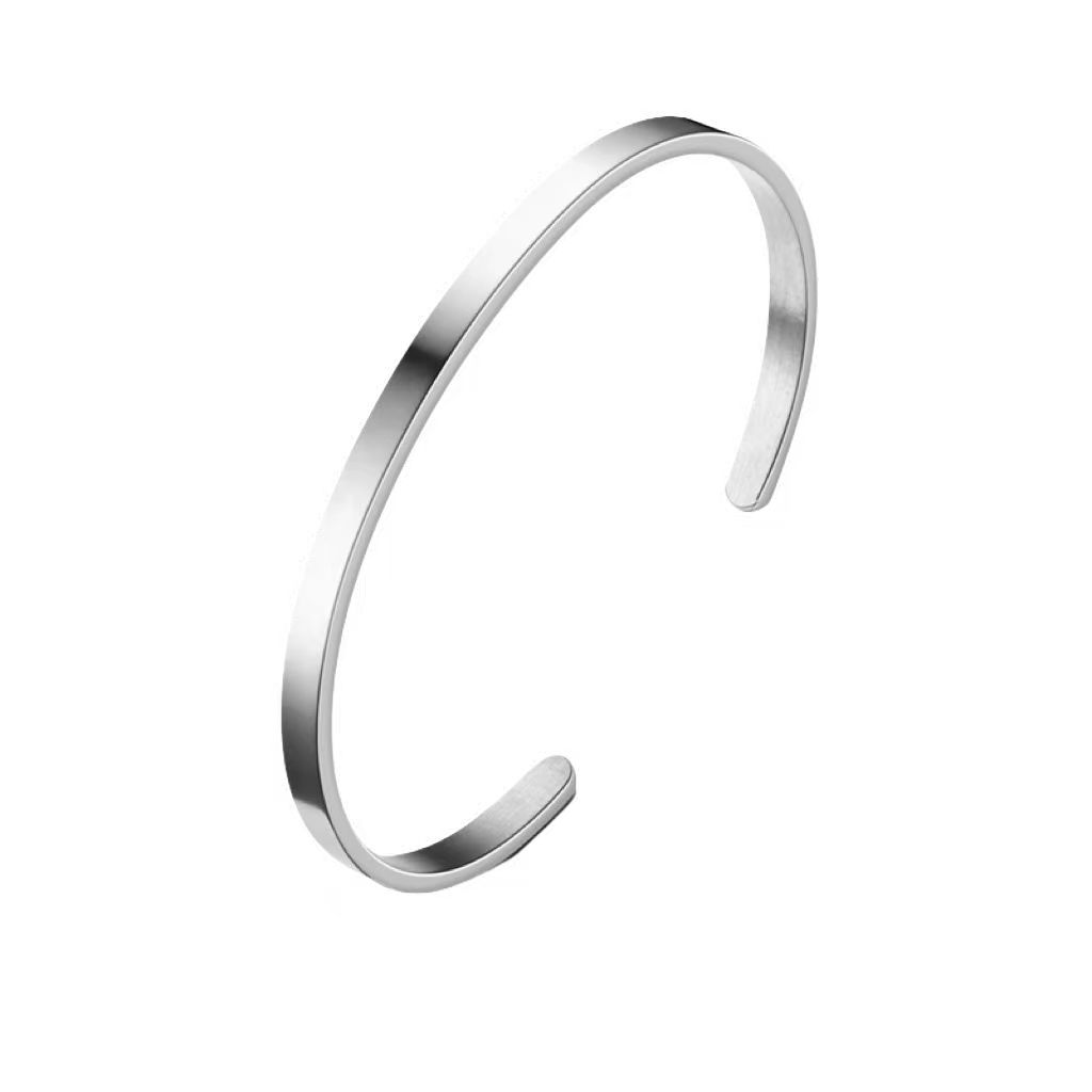 Neutral 304/316L Stainless Steel Open Cuff Bracelet 4mm Silver Plated Rose Gold Geometric Classic Design for Unisex Parties 17.5cm&Stainless Steel