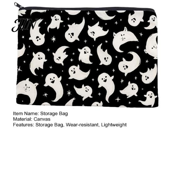 Halloween Cosmetic Bag Storage Bag, Pattern Print, Durable Canvas Zippered Organizer Travel Toiletry Case, for Makeup And Stationery Clear Print