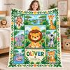Personalized Safari Baby Blanket, Custom Name Jungle Animal Blanket, Lion Elephant Giraffe Nursery Decor, Baby Boy Gift, Toddler Blanket