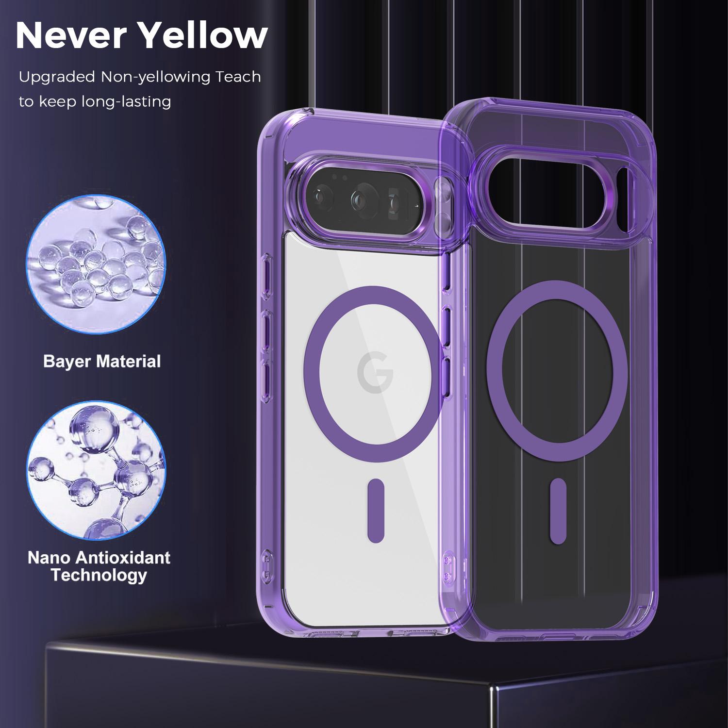 Luxury High Transparent Magnetic For Magsafe Wireless Charging Case For Google Pixel 10 Pro XL 9A Solid Color Bumper Back Cover Google Pixel 9a фиолетовый