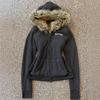 Veste d'hiver Y2K Rétro Gris Foncé Doublée Polaire Col en Fourrure Brodé Cintrée à la Taille