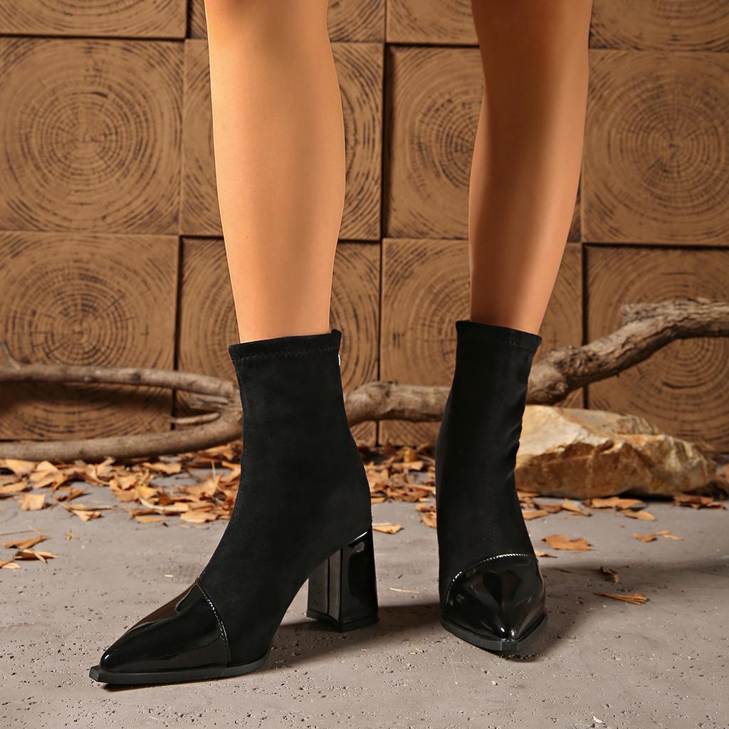Autumn Winter Women Sock Ankle Boots Fashion Comfortable Square Heel Ladies Shoes Elegant Keep Warm Short Booties Women Footwear