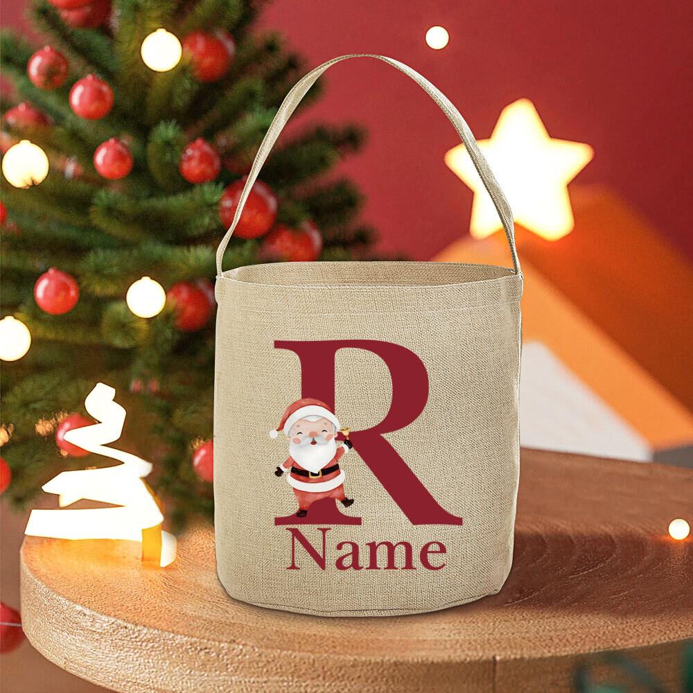 Personalised 26 Initial with Name Candy Bucket Bag Christmas Party Children's Tote Bags Portable Basket Kid Xmas Gifts