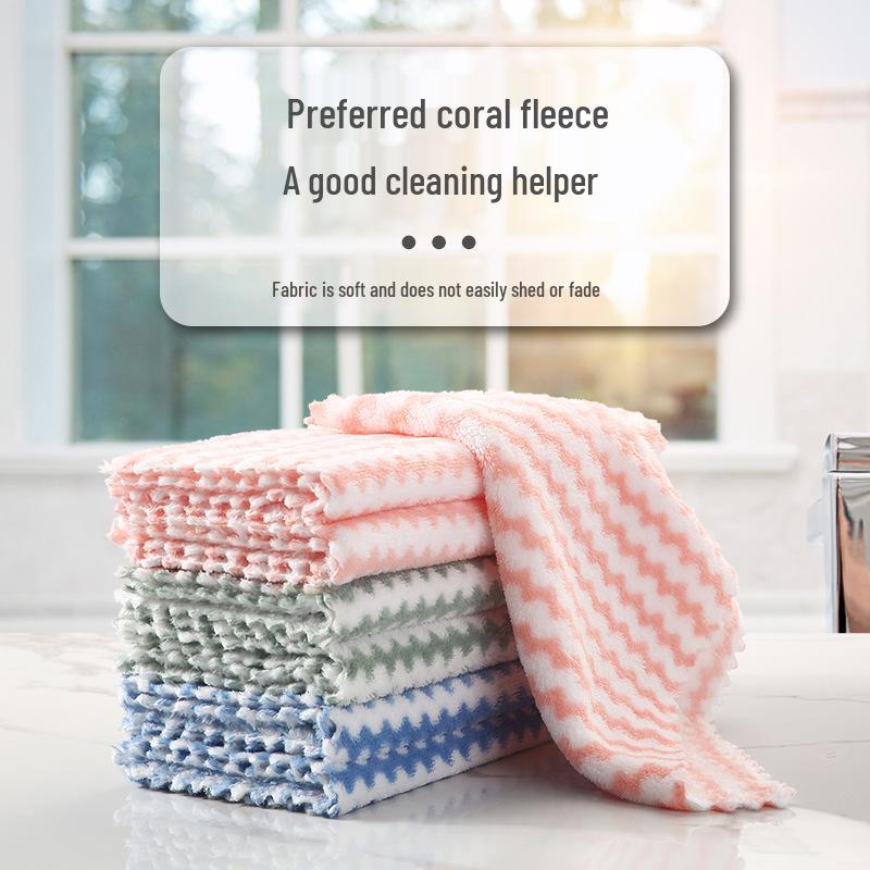 Coral Fleece Microfiber Kitchen Cleaning Cloth - Lint-Free, Non-Fading Scouring Pad.