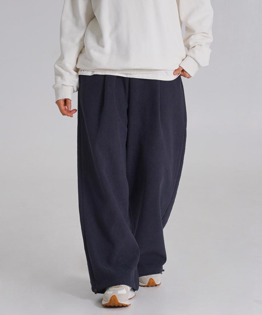 Baldebeullangko [2Pack] Wide One-Pleat Corduroy Fleece-Lined String Pants [3 Colors]