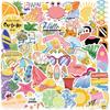 10/30/50PCS Pink Happy Summer PVC Sticky Sticker Aesthetic DIY Decoration Scrapbooking Children's School Supplies