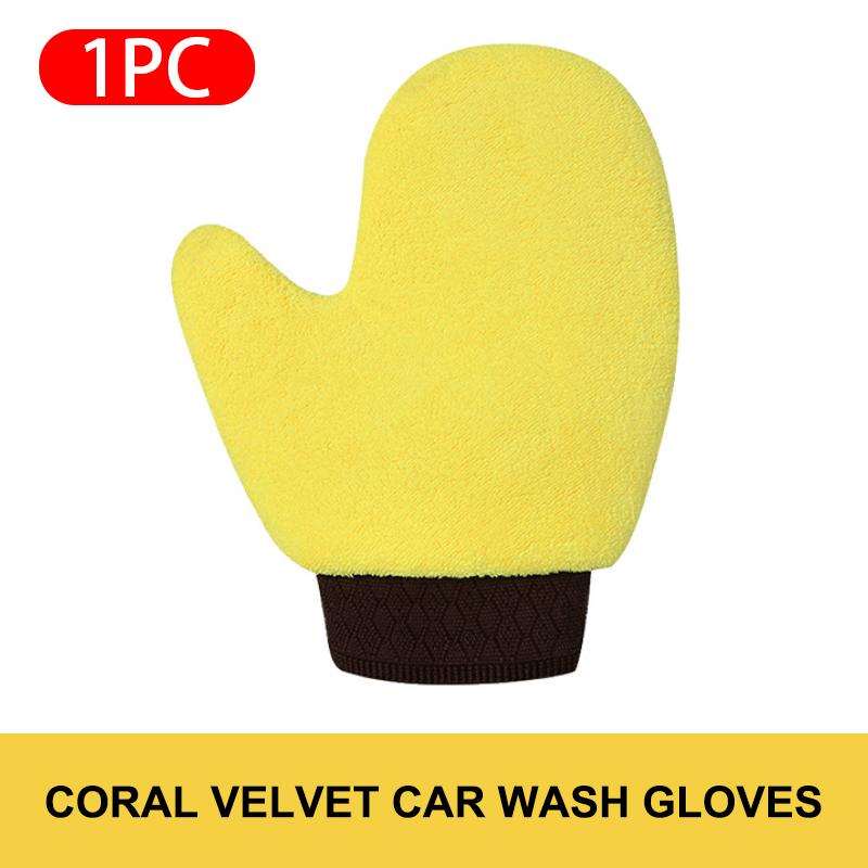 SEAMETAL Microfiber Car Washing Glove Double-Faced Thickened Coral Fleece Cleaning Brush Gloves Car Detailing Cleaner Care Tool