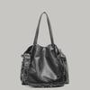 Unique Design Pleated Drawstring Shoulder Bag for Women 2025 New Vintage Personality Soft Leather Large Capacity Tote Bag