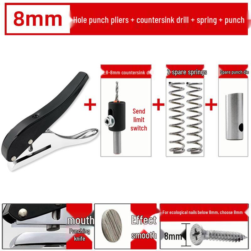 PVC Edge Banding Hole Punch Tool with 8mm Puncher & Guide Screw for Drywall Nail Concealing