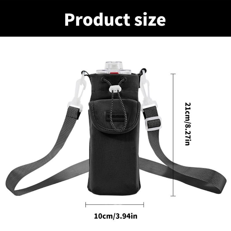 Water Bottle Bag with Adjustable Strap and Storage Pocket Water Cup Sleeve Drinkware Holder for Hiking and Camping