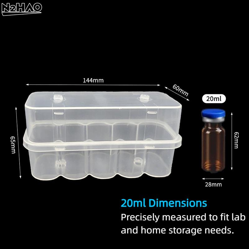 1PCS 20mL 10-Slot Vial Storage Case Plastic Clear Microtube Storage Box Stackable Freezer Tube Box Refrigerator Organizer