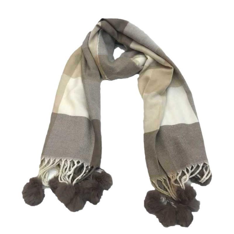 Autumn and winter new versatile fringed rabbit hairball classic plaid scarf British warm scarf imitation cashmere shawl