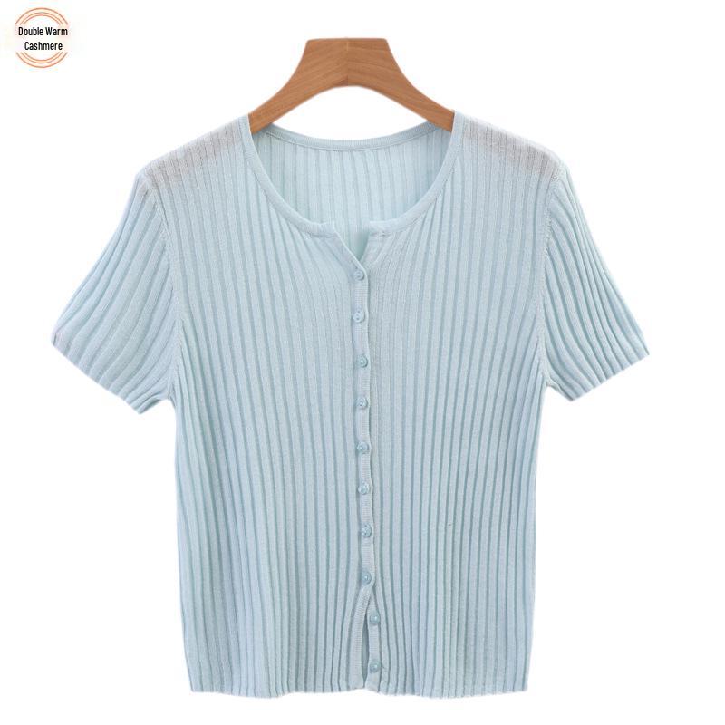 

Summer Women s Tencel Lyocell Striped Cardigan Scissor Collar Knit Top Medium