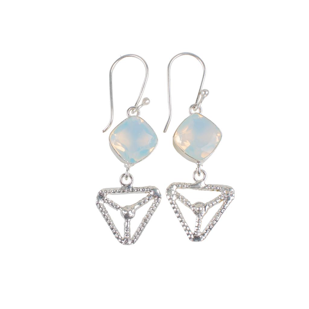 Milky Opal Gemstone 925 Sterling Silver Jewelry Handmade Earrings 2.00" For Gift EE-45-14