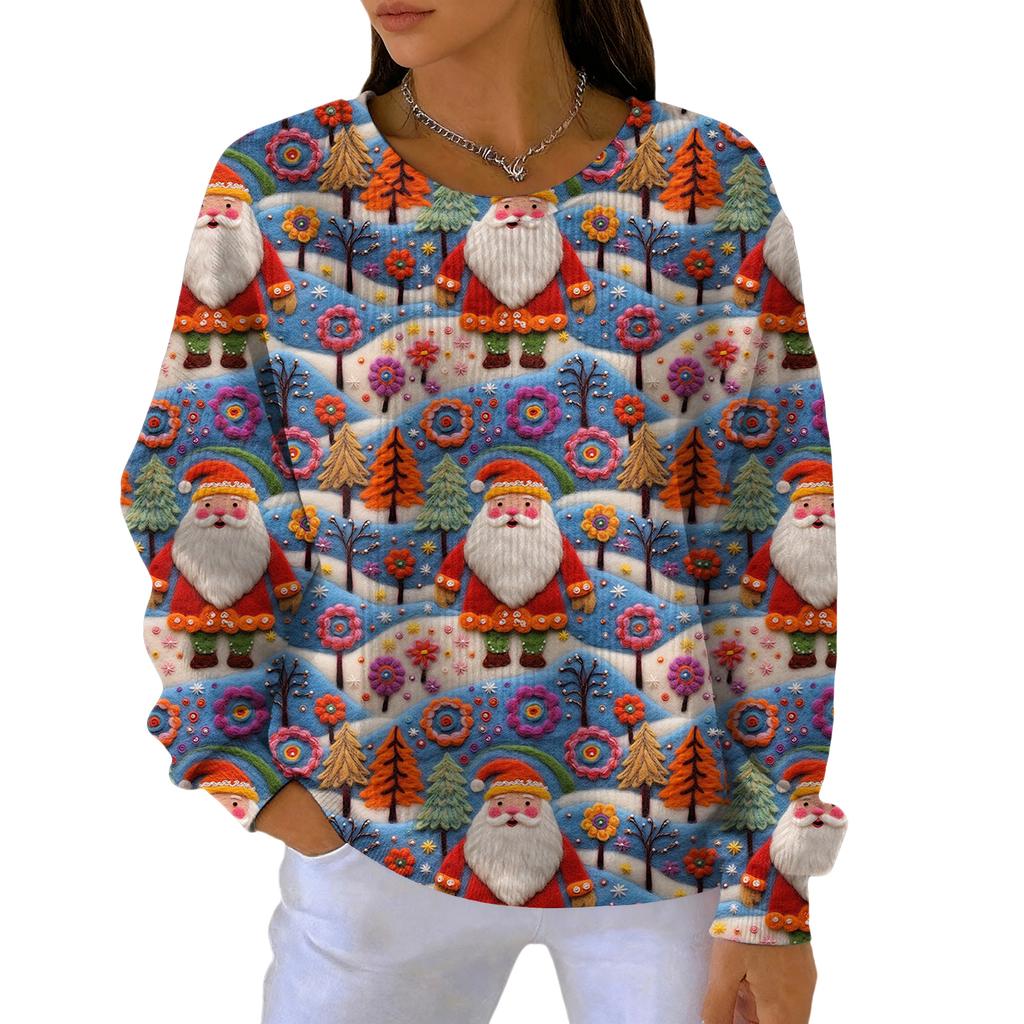 Modă Femei Casual Gradient Imprimeu Crăciun Pulover Sport Top cu Mânecă Lungă