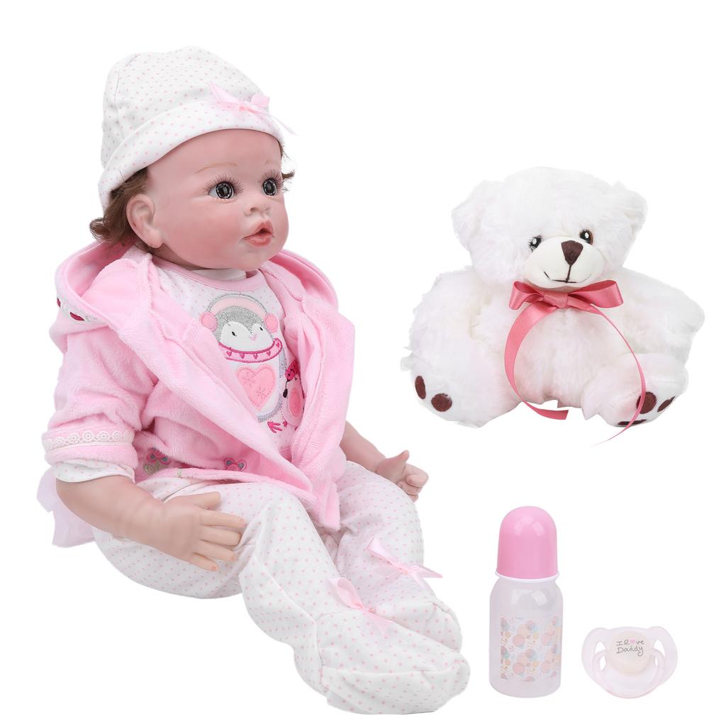 55cm Niedliche Kinder Rollenspiel Rosa Kleidung Puppe Fertige Reborn Babypuppe Lebensecht Geschenk Spielzeug